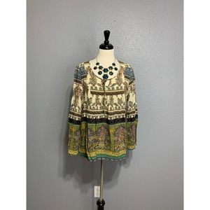 One World Boho Peasant Top Cream Multi Medium M